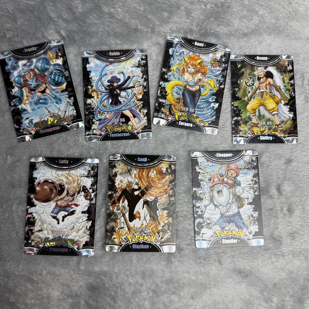 One Piece x Pokemon Mengka 2.0 Chinese Collab Cards Set Luffy Sanji Nami Chopper